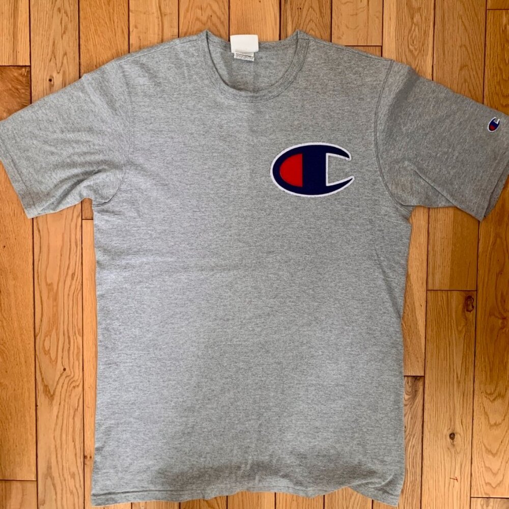 Vintage Y2K Champion Emblem Tee Big Logo Men's Large Gray Athletic